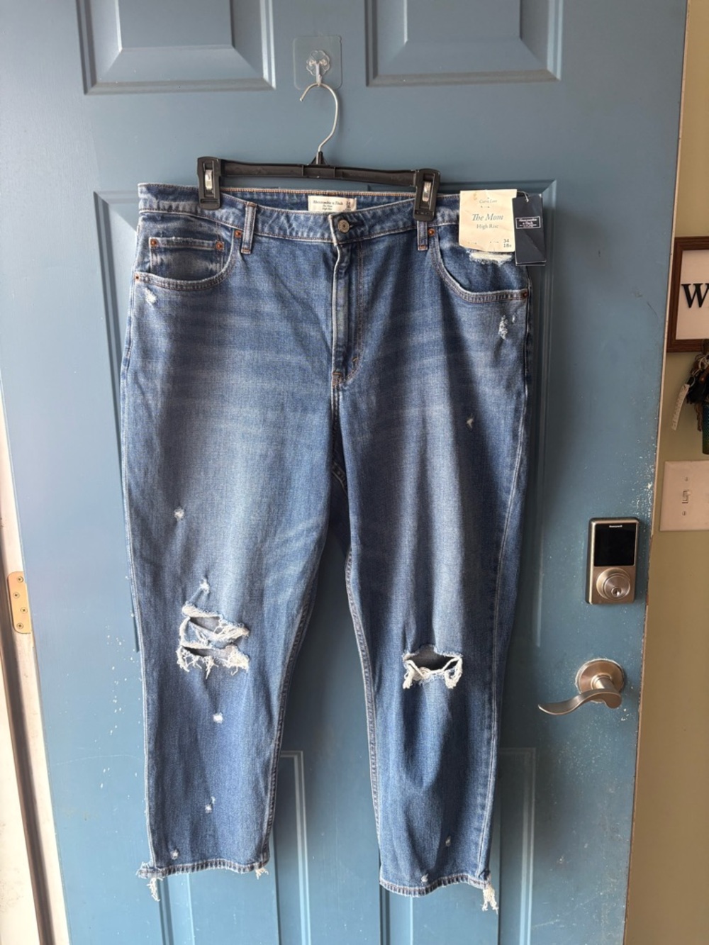 Abercrombie & Fitch Curve Love The Mom High-Rise Distressed Blue Jeans